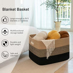 OIAHOMY 118L Extra Large Blanket Basket Cotton Rope Storage Basket Black - Image 5