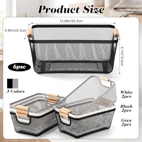 Sawysine 6 Pack Wire Mesh Baskets Wooden Handles, 13.98 x 8.86 x 6.1 Inch - Image 2