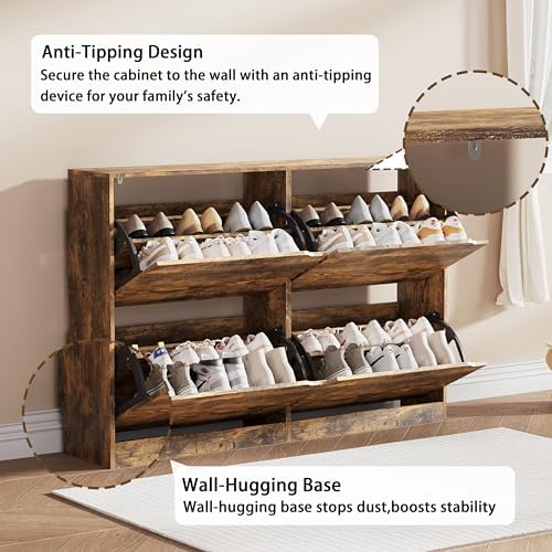 Brown Hidden Shoe Storage Cabinet for Entryway with 4 Flip Drawers - Image 5