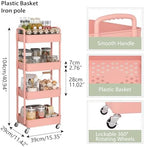 Sywhitta 4-Tier Plastic Rolling Utility Cart with Wheels for Storage, Pink - Image 2