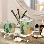 Mint Green Capybaras Pine Trees Daisies Dots Qtip Holder Waterproof Dustproof Apothecary Jars with Lids For Bathroom Cotton Swabs Makeup Sponges Floss Picks Bath Salts 2 Pack - Image 5