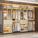Besiost Closet System - 120"/10FT, 151.2"/12.6FT Closet System with Drawers, Built-in Closet Organizer System with Reversible Hanging Shelving and Hanging Rods, Greige Oak Set of 2 - Image 2