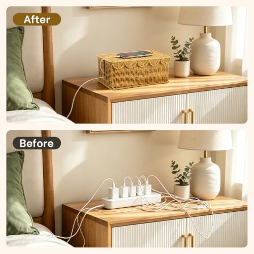 2Pcs Scalloped Edge Cable Management Box, Handmade Rattan Cord Organizer - Image 6