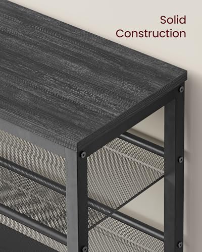 VASAGLE 3 Tier Shoe Rack Bench, One Piece Shelves, Shoe Storage Organizer with Raised Edges, Industrial Style, Easy Assembly, 11 x 29.5 x 19.7 Inches, Charcoal Gray and Matte Black ULSB070BA01S - Image 6