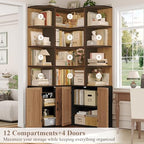 FINETONES 74" Tall Corner Bookshelf, Wooden Bookshelf with Doors - Image 5