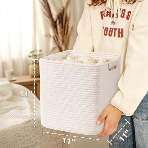 11 Inch Storage Cubes, 6 Pack Cube Storage Bins for Organizing, Cotton Rope Woven Baskets for Shelves, Bathroom, Kids Room, Closets, Baby Nursery - Image 6