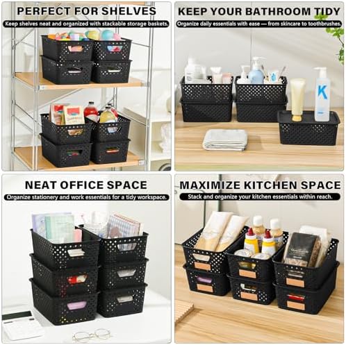 10 Pack Small Plastic Storage Bins with Lids, Stackable Plastic Storage Baskets for Organizing with Handles, Organizer Bins with Labels for Room, Craft, Containers for Pantry Organizers and Storage - Image 7