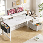 EnHomee 56.5" Office Desk with Drawers & Printer Space for Home Work,White by EnHomee