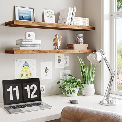 Fixwal Floating Wall Shelves for Decor (Rustic Brown, Set of 2, 35.4Inch) - Image 4