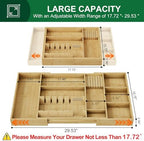 Bamboo Silverware Drawer Organizer, 17.72-29.53 Inch Expandable Large Kitchen Drawer Organizer, 5-8 Slot Flatware with Removable Card Slots & Knife Block for Spoon Butter Knive, Natural - Image 2
