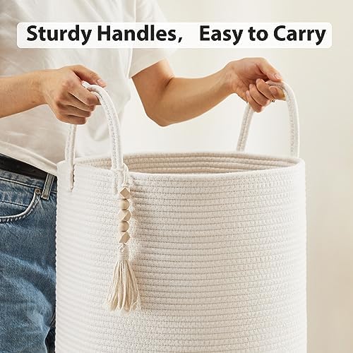 Fiona's magic Woven Laundry Hamper, 72L Tall Blanket Storage-White - Image 4