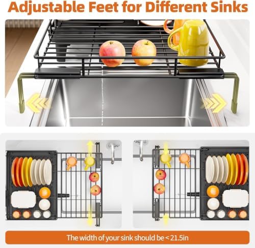 Urackify Expandable Sink Dish Drying Rack for Kitchen Counter, 1-Tier Black - Image 4