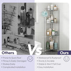 SWTYMIKI Standing Shower Caddy Corner - 4‑Tier Stainless Steel Shower Organizer Shelf with 12 Hooks and Adhesive Pads, Rustproof Corner Shelves Stand Rack for Bathroom Shower Room, Silver - Image 2