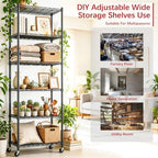 REGILLER 6 Wire Shelving Steel Storage Rack Adjustable Unit Shelves for Laundry Bathroom Kitchen Pantry Closet(Black,11.7" D x 21.4" W x 64.5" H,With Wheels) - Image 6