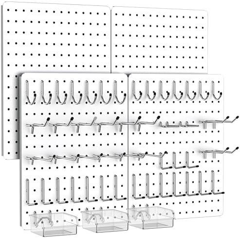Peg Board, 110pcs Metal Pegboard Kit, Includes 4 Pack White Peg Board Panels with Accessories and Hook Locks, Large Heavy Duty Peg Boards for Walls Home, Garage Tool Storage, Workbench by Hogurity