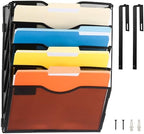 EASEPRES 5 Pocket Mesh Hanging Wall File Organizer with Hangers & Nametag Label, Wall Mounted Mail Paper Document Folder Holder, Clipboard Storage Organization Magazine Rack for Office Cubicle, Black by EASEPRES