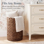 Best Choice Products Scalloped Laundry Large Round Hamper, Handwoven Laundry Basket for Clothes, Towels, Blankets, Multipurpose Storage Organizer For Laundry Room or Closet - Chestnut - Image 6