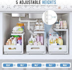 Under Sink Organizer Upgrade To Professional Rails,2-Tier Dual Pull Out Cabinet Storage,Height Adjustable Slide Out Drawers For Bathroom Kitchen,2 Pack-18.5"Dx12.8"-16.9"H,White - Image 6