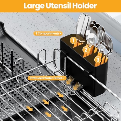 TOOLF Expandable Dish Drying Rack for Kitchen Counter, Black - Image 6