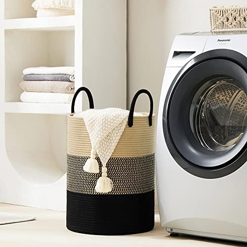 YOUDENOVA Woven Laundry Hamper Basket, 72L Tall Laundry Basket-Black&Brown - Image 6