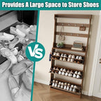Shoe Cabinet for Entryway with 3 Flip Drawers, Walnut Tall Wood Shoe Storage Cabinet with Coat Rack, Narrow Hidden Slim Freestanding Shoe Rack Organizer, 2 in 1 Hall Tree for Living Room, Hallway - Image 6