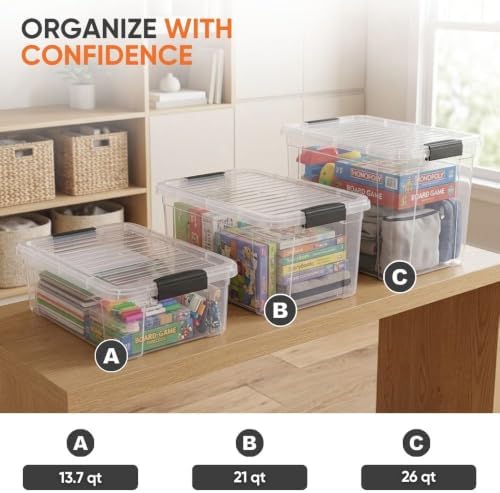 Superio 21 Quart Clear Plastic Storage Boxes with Lids, Stackable Organizer Containers, BPA-Free Storage Bins for Home, Office, School & Dorm, 5 Pack - Image 5