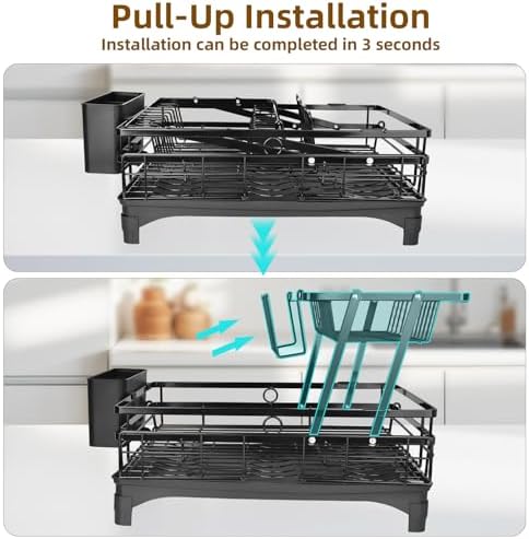 AULEEP 2-Tier Foldable Dish Drying Rack for Kitchen Counter Over the Sink - Image 5