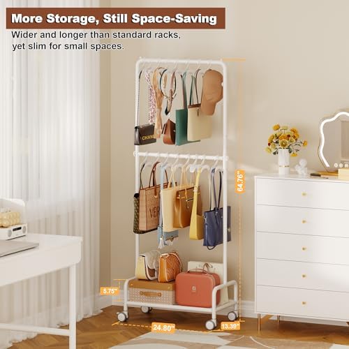 Hayexiha 3-Tier Purse Organizer for Closet with 16 Wide Hooks, Rolling Purse Rack Stand with Wheels for Purse Storage, Adjustable Handbag Organizer, Large Tall Purse Storage Organizer for Small Place - Image 4
