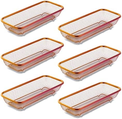 Buyer Star Stainless Steel Cutlery Drawer Organizer Pack of 6, Orange Mesh Storage Baskets with 4 Triangle Racks, Stackable Utensil Holder for Holding Flatware Kitchen Utensil by BuyerStar