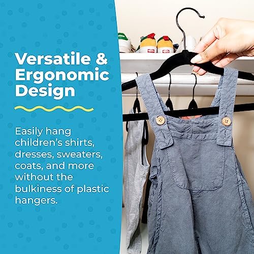 Fontaines Luxury Kid's Black Velvet Felt Non Slip Clothes Hangers 50 Pack - Ultra Slim & Space Saving - Heavy Duty Swivel Black Hook for Children's Clothing, Shirt, Dress, Skirt & Pants Organization - Image 2