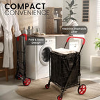 SereneLife Large Folding Utility Shopping Cart with Removable Liner – Heavy Duty, 360° Swivel Wheels, 110 lb Capacity, Portable for Groceries, Laundry, Luggage, and More (Red) - Image 6