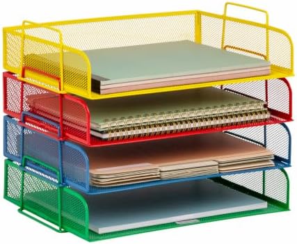 Mind Reader Stackable Paper Tray, Classroom Organizer, File Storage, Teachers, Metal Mesh, 4 Pcs., Multi-Colored by MindReader