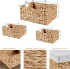 Vagusicc Wicker Basket, 3-Pack Water Hyacinth Wicker Storage Basket with Handles, Storage Baskets for Organizing, Large Hyacinth Storage Baskets for Shelves with Liner (Water Hyacinth Baskets Set) - Image 7