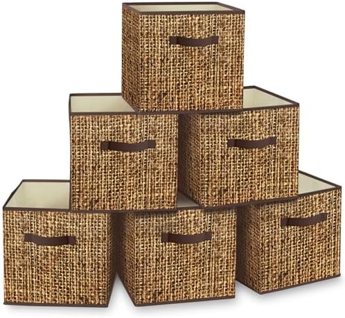 homyfort 12x12 Cube Storage Bins - Fabric Cubby Bins with Dual Handles, Collapsible Storage Organizer for Shelf, Closet, Nursery, Set of 6 （PRINTING instead of Rattan Weaving） by homyfort