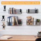 12 Pack Slatwall Organizer Kit with 4 PCs Slatwall Baskets (10.5 to 13.5 Inches) and 8 PCs Slat Wall Hooks Black Steel Slatwall Accessory for Garage, Retail Display and Home Storage (Black) - Image 7