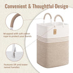 Laundry Basket Hamper,Blanket Storage,Dirty Clothes Hamper with Swivel Handles,Woven Cotton Rope Toy Baskets,Blanket Basket Living Room,Decorative Hampers for Nursery,Bedroom,White & Linen,80L - Image 2