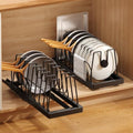 Mustorn 2 Pack Pots and Pans Organizer Under Cabinet, 21.6" Deep Pull Out Pot Lid Organizer Holder with Guardrail Adhesive Pot and Pan Holder Rack with 10 Adjustable Dividers(Black) by MUSTORN