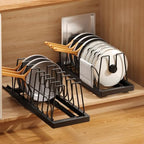 Mustorn 2 Pack Pots and Pans Organizer Under Cabinet, 21.6" Deep Pull Out Pot Lid Organizer Holder with Guardrail Adhesive Pot and Pan Holder Rack with 10 Adjustable Dividers(Black) by MUSTORN