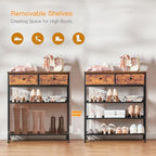 usikey Shoe Rack, 4 Tier Shoe Storage Organizer with 2 Drawers, Metal Shoe Shelf for 9-12 Pairs of Shoes, with 3 Oxford Fabric Shelves and Wooden Top, Shoe Stand for Entryway, Closet, Rustic Brown - Image 5