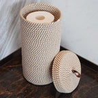 Toilet Paper Holder Handmade – Woven Cotton Toilet Paper Stand & Storage Basket with Lid, Freestanding Organizer for Bathroom, Fits 3 Mega Rolls Gradient Brown 14'' x 7'' - Image 4