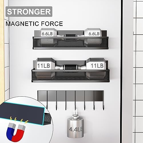 Aufworld Magnetic Spice Rack for Refrigerator, 5 Pack Magnetic Shelf, Moveable Magnetic Fridge Organizer with an 8-Hook Rack, Seasoning Organizer for Kitchen Organization (Extra with 8 Hooks) - Image 3