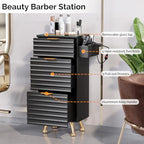 OmySalon Salon Stations for Hair Stylist, Barber Station with Glass Top & Drawers & Hot Tool Holder, Salon Storage Cabinet Hair Organizer Equipment for Beauty Spa, Black - Image 3