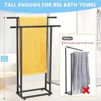 2-Tier Tall Towel Rack for Bathroom, Freestanding Towel Stand Drying Rack for Oversized Bath Towels, Poolside, Bathroom, Black, ALHAKIN - Image 2