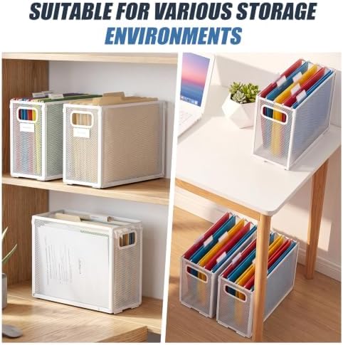 Zhengmy 3 Pcs Hanging File Organizer Letter Size File Holder Metal Mesh Filing Box Desktop Folder Letter Storage Cabinets Magazine Holder with Handles for Home Office School Document (White) - Image 6