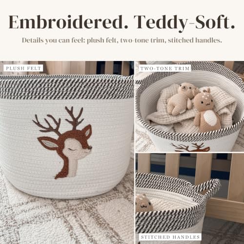 Deer Baby Storage Basket, Woven Cotton Rope Nursery Bin, 15x11 in - Image 3