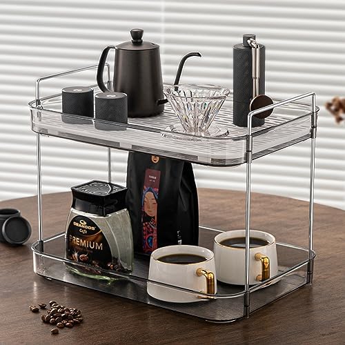 Coffee Bar Accessories, Station Organizers,Large Capacity Storage with Drain Board,Whisky Tray,Mug Tea Cup Holder Coffee Bar Organizer, Smoky Gray by YCIADONE