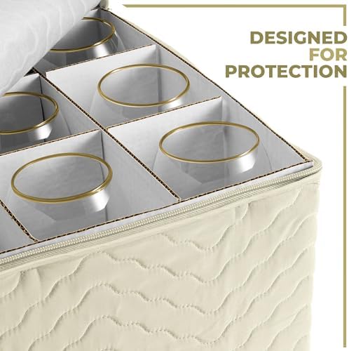 Sorbus Stemware Storage Containers, Divided Case (Quilted Stemware, Beige) - Image 4