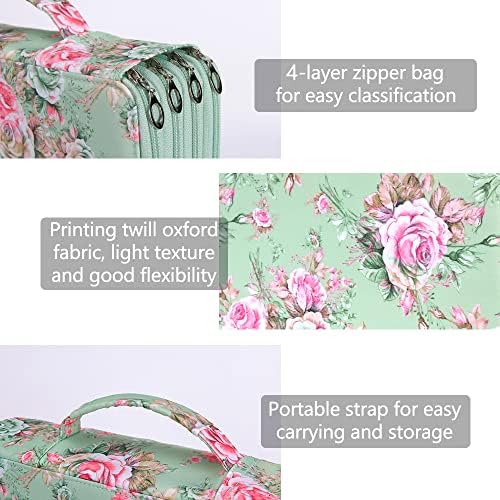 Vomgomfom 300 Slots Marker Case 4-Layer PU Leather, Handle, Grenn Rose - Image 3