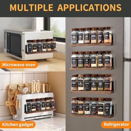 4 Pack Strong Magnetic Spice Rack Organizer for Refrigerator and Microwave Oven, Metal Fridge Shelf, Space Saver for Kitchen Organization and Storage, Black - Image 3