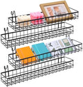 4 Pcs 15.75 x 3.94 x 1.97 Inch Black Metal Grid Wall Hanging Basket, Wire Storage Organizer Baskets with Hooks for Kitchen, Bathroom, Home Decor by Unknown